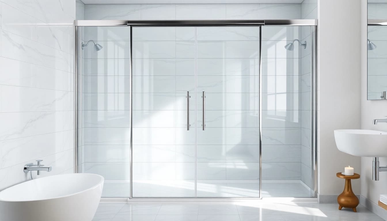 View elegant shower doors in a modern bathroom, showcasing their sleek design and quality.
