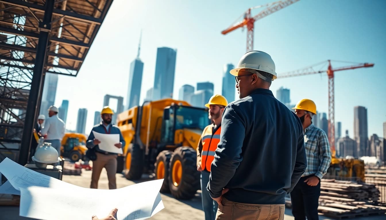 New York City Commercial General Contractor supervising construction work in a vibrant urban setting.