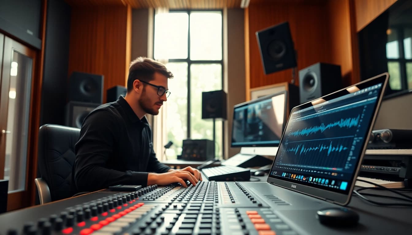 Engage with online mastering services in a professional audio studio setting.