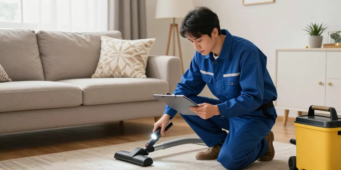 Bed bug heat treatment in action as technician inspects home for infestations.