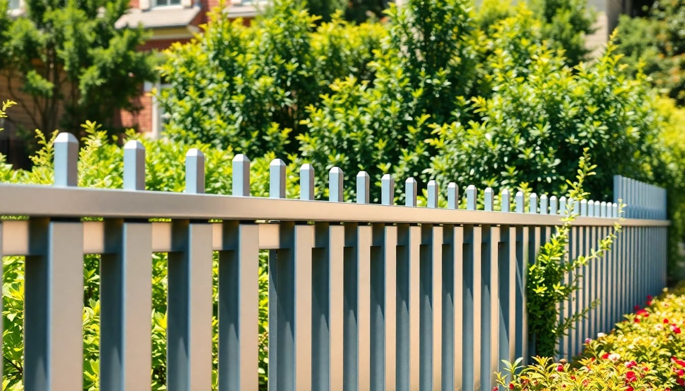 View of robust metal fence panels from www.metalfencepanels.co.uk in a lush garden setting.