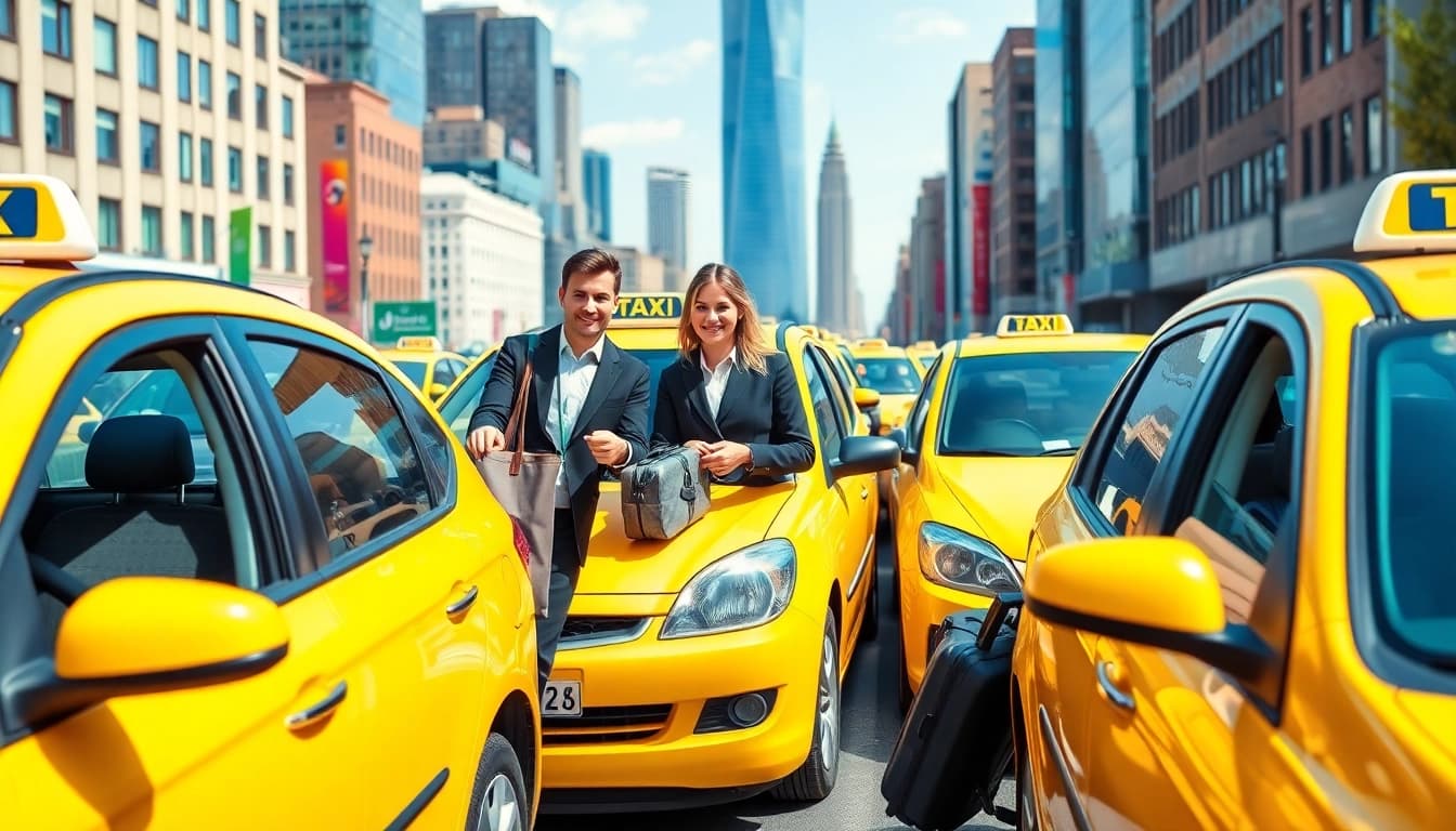 Minicabs providing excellent service in a lively urban environment with cheerful drivers.