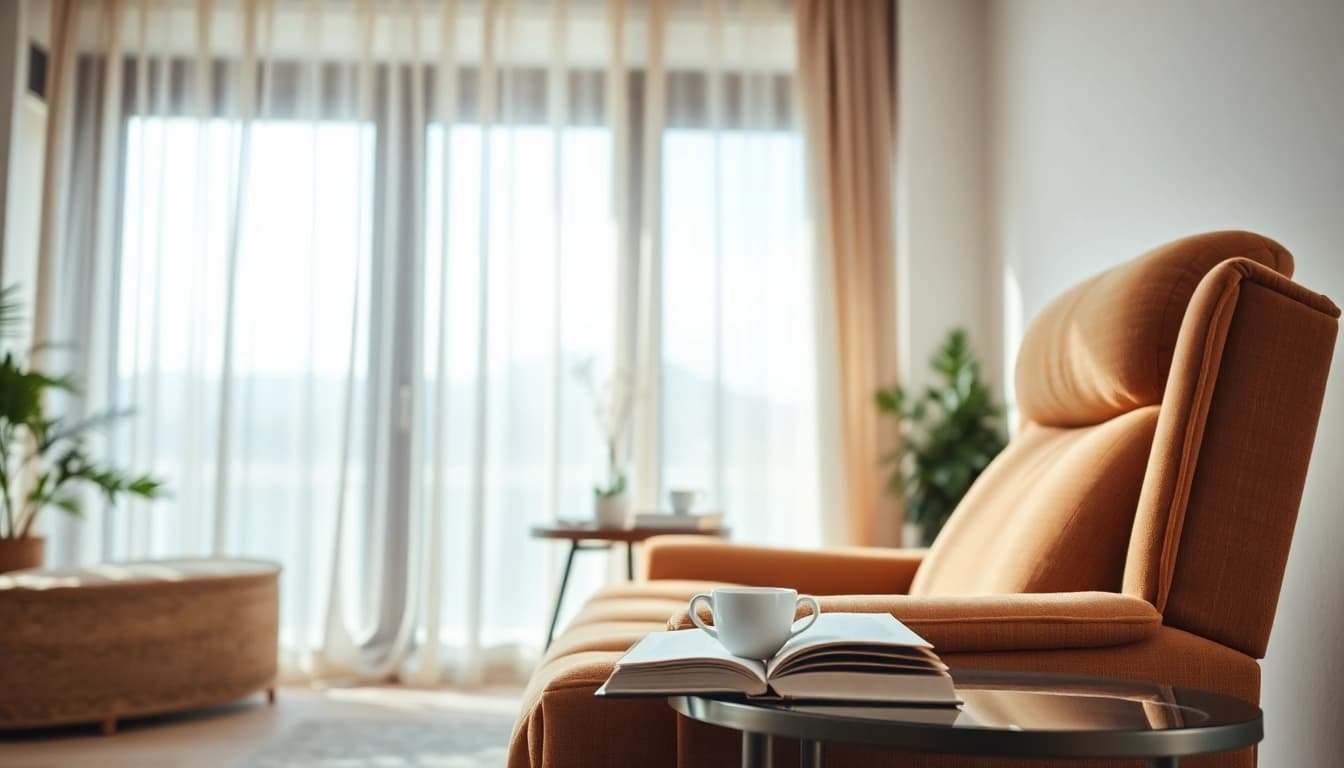 Relax in a recliner sleeper chair, featuring plush seating and cozy design elements.