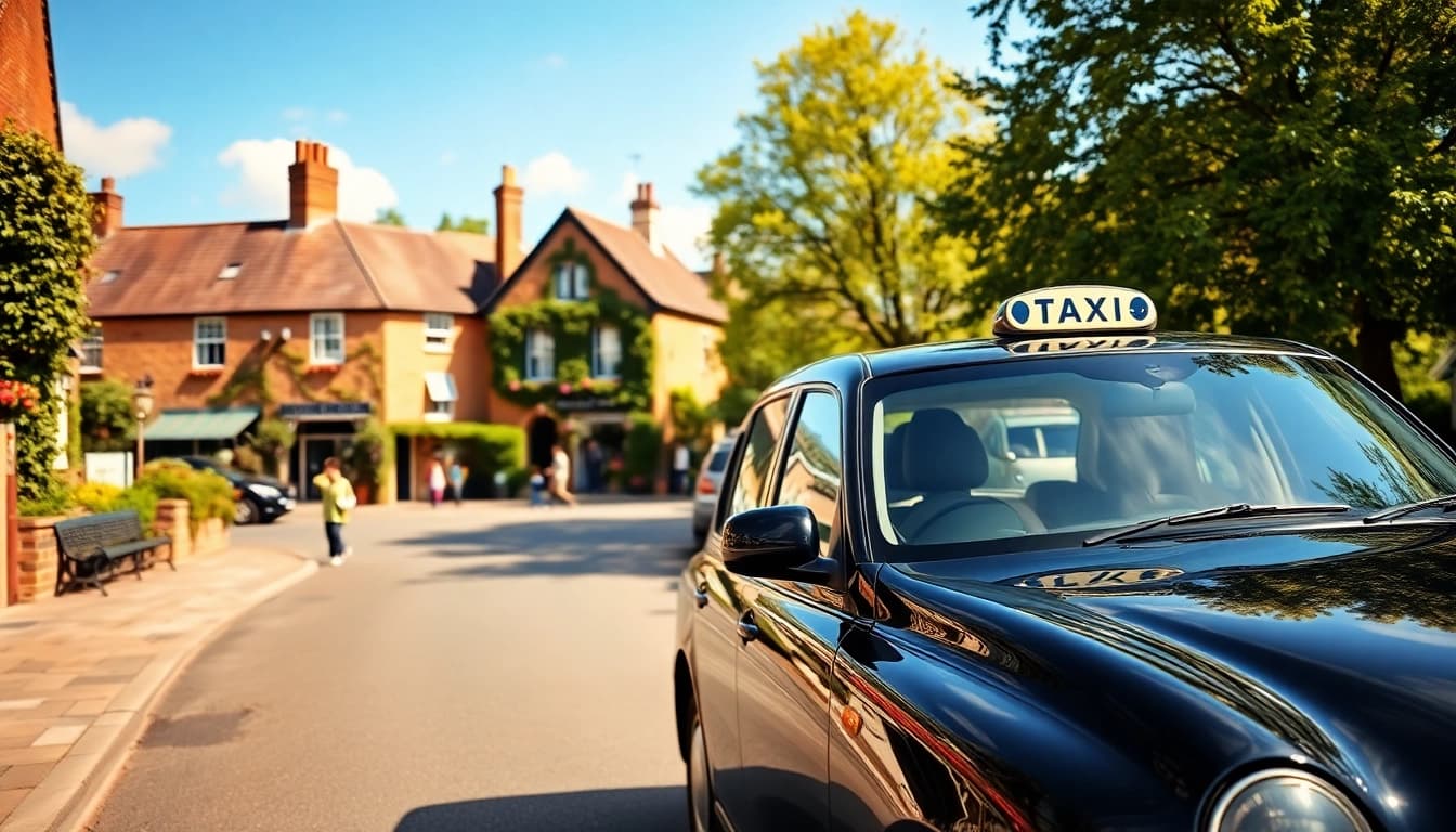 Taxi in Thames Ditton highlighting community life with charming homes and sunny atmosphere.