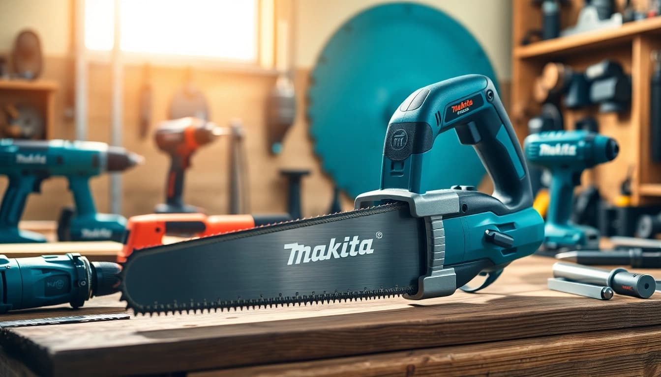 Efficient cutting with a Makita hacksaw displayed in a professional workshop.
