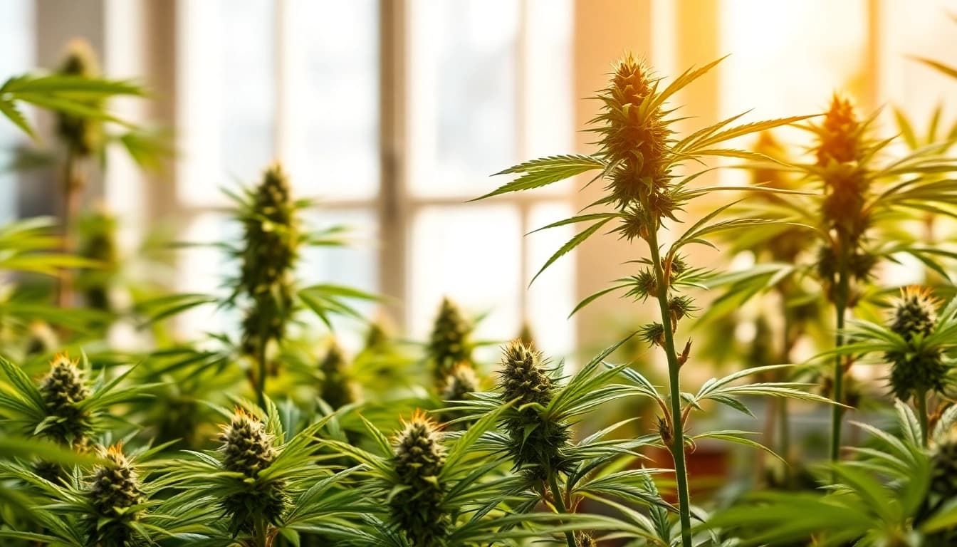 Buy marijuana online UK with vibrant cannabis plants showcasing diverse strains.