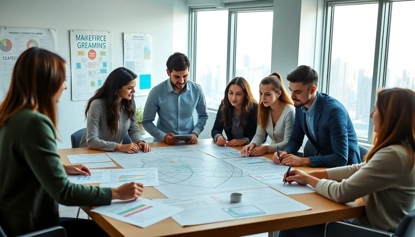 Individuals collaborating to identify their Ideal career in an inspiring workspace.