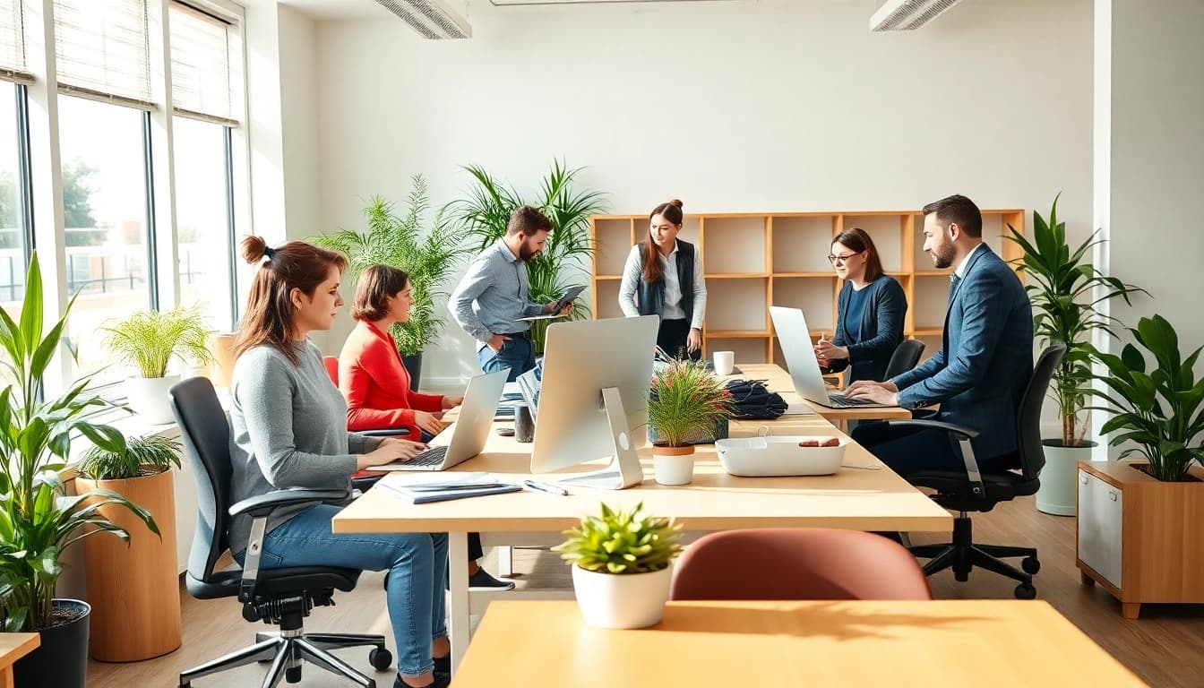 Showcasing reasonable adjustments at work (UK) with diverse employees in an inclusive office.