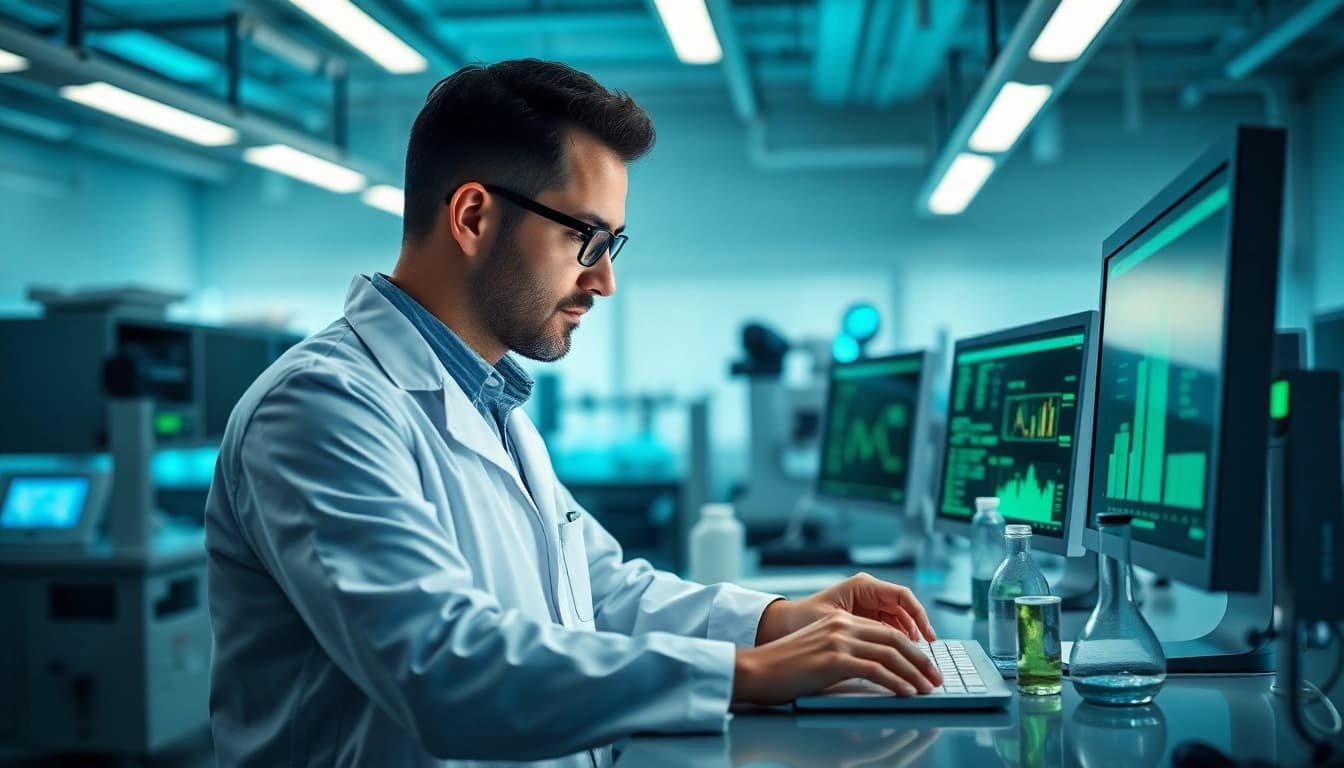 Retatrutide research in a high-tech laboratory showcasing cutting-edge analysis.