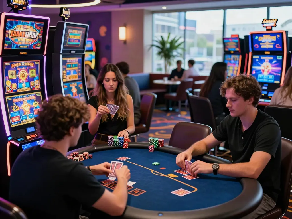 Players at a casino not on gamstop enjoying diverse games with vibrant atmosphere