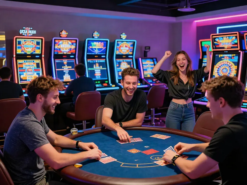 Casino not on Gamstop players enjoying games in a vibrant online casino atmosphere.