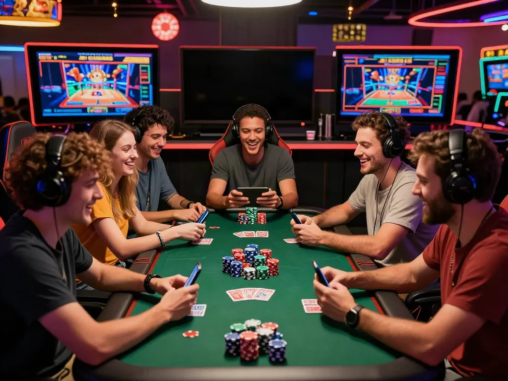 Exciting gaming scene showcasing friends playing at a casino not on gamstop.
