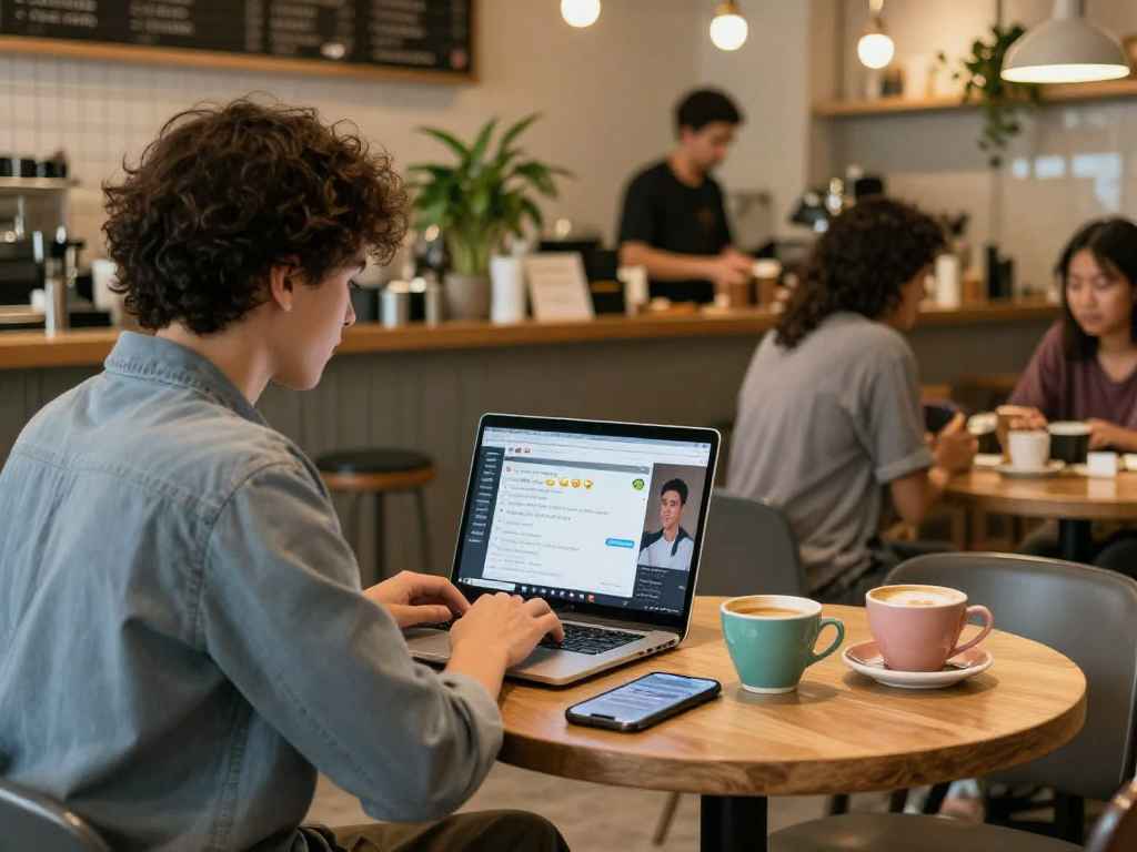 Engaging spicychat conversation in a vibrant coffee shop atmosphere.