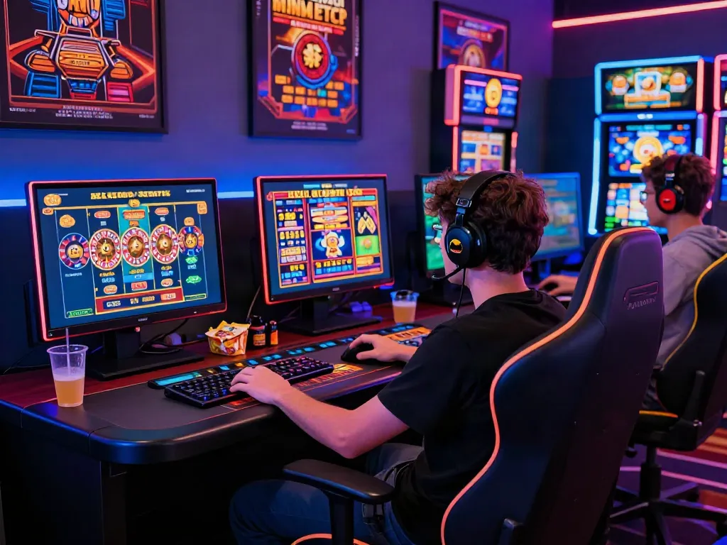 Player enjoying gameplay at a casino not on GamStop, showcasing vibrant graphics and a lively atmosphere.