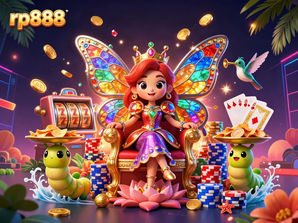 Experience luxury in rp888's vibrant casino world with ornate characters and dynamic game elements.