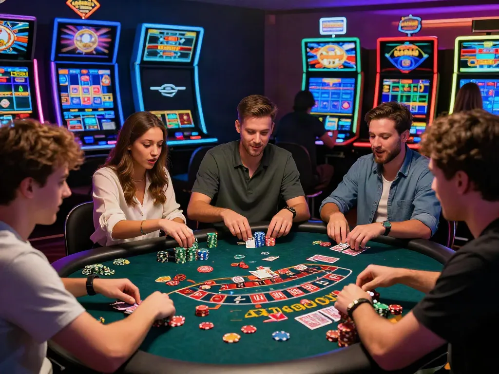 Exciting online casino scene with players enjoying games at casinos not on Gamstop