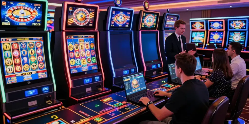 Casino not on GamStop featuring vibrant gaming options with players engaging in digital games.