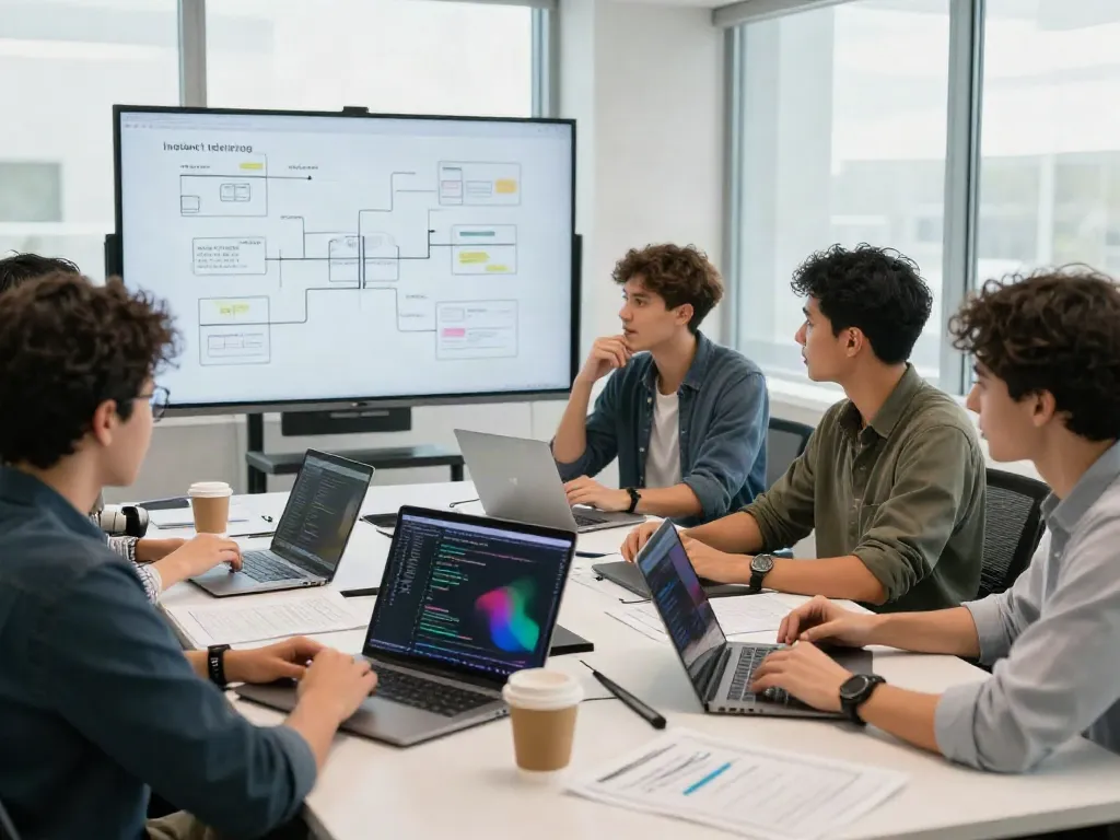Team collaborating on instant indexing project in a modern office.