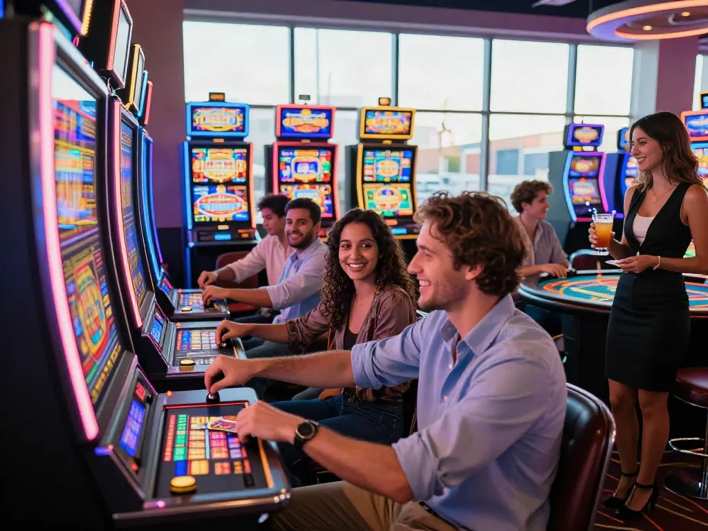 Group enjoying vibrant casino games, showcasing casino not on gamstop excitement.