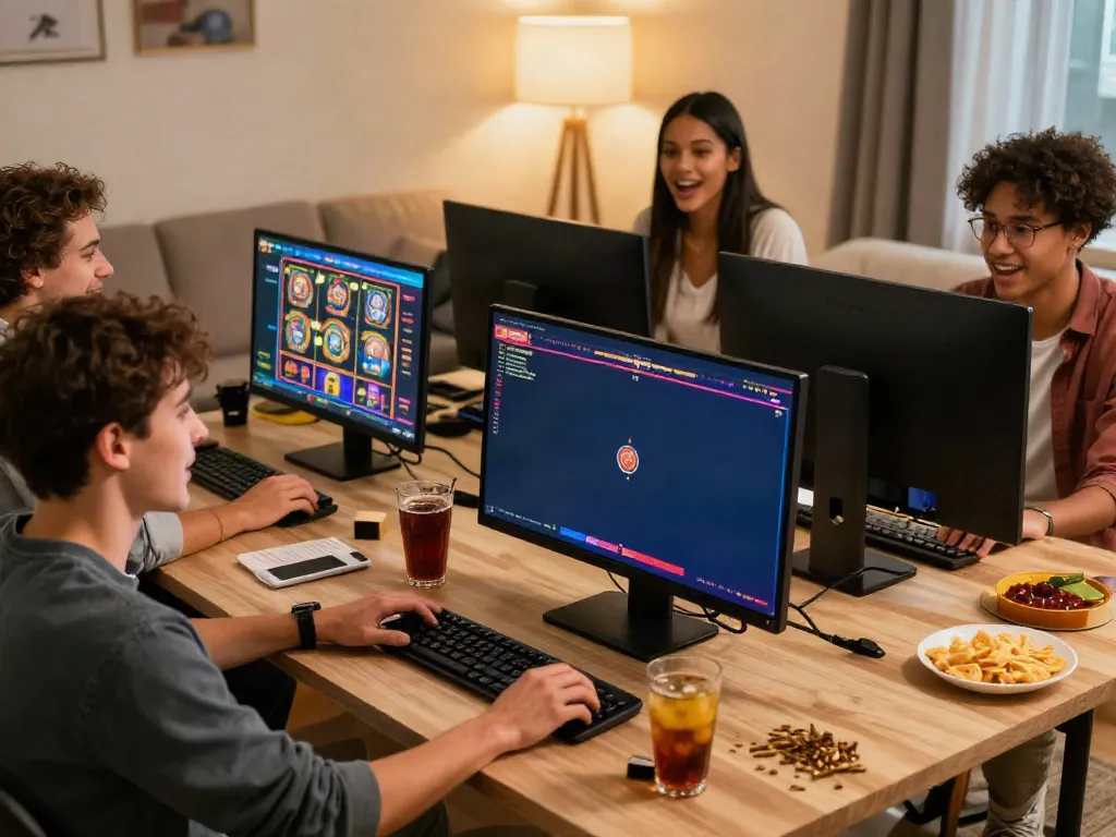 Friends enjoying an online game at home, exploring casino not on gamstop options in a social setting.