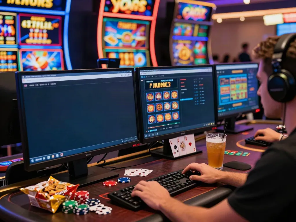 Engaged player enjoying games at a casino not on gamstop with colorful graphics and exciting atmosphere.