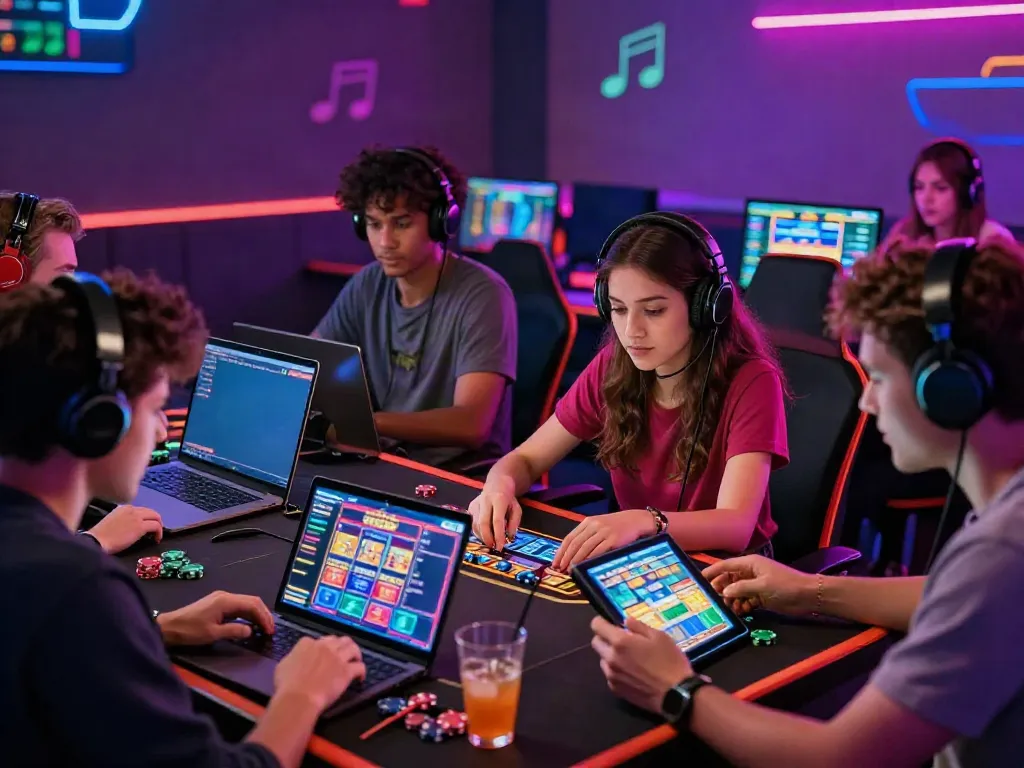 Exciting scene of players at a casino not on gamstop enjoying various games