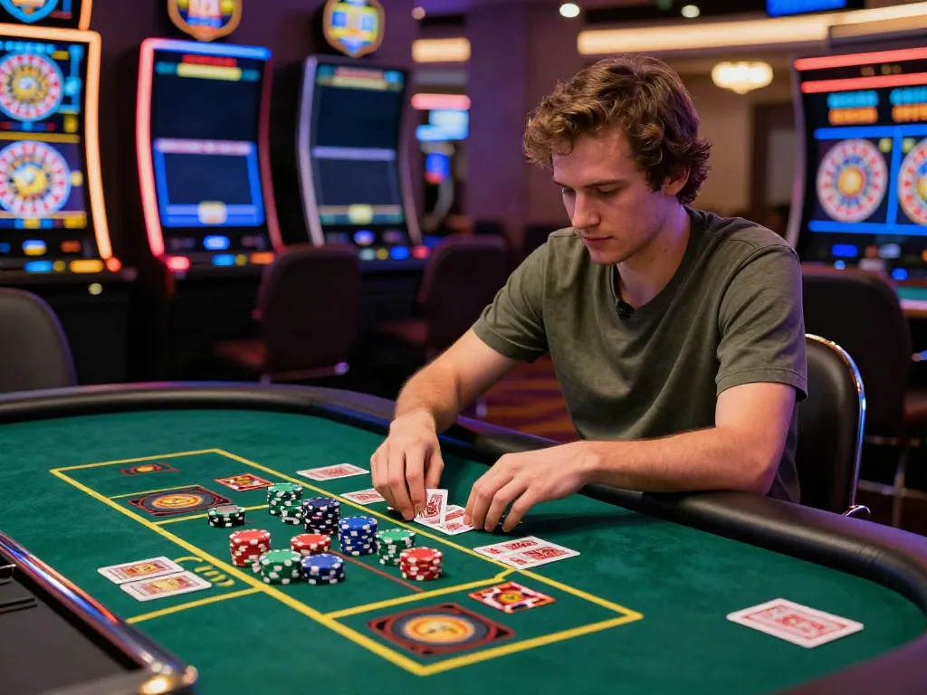 Exciting online casino experience with engaging player at a table, exploring casino not on GamStop.