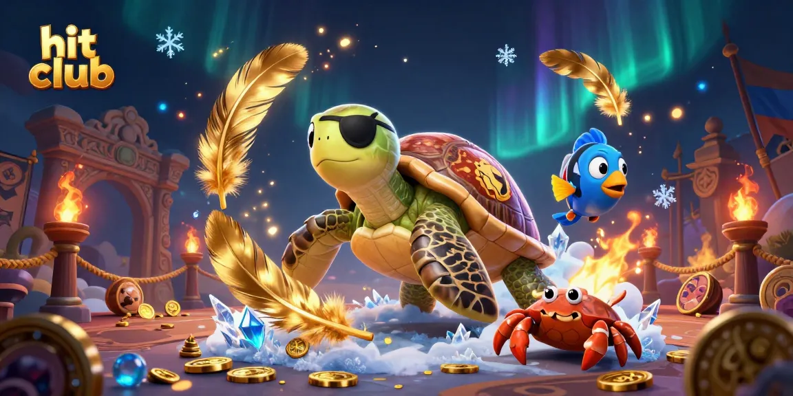 Check out the vibrant scene showcasing hit club with a pirate turtle and treasure above coins.