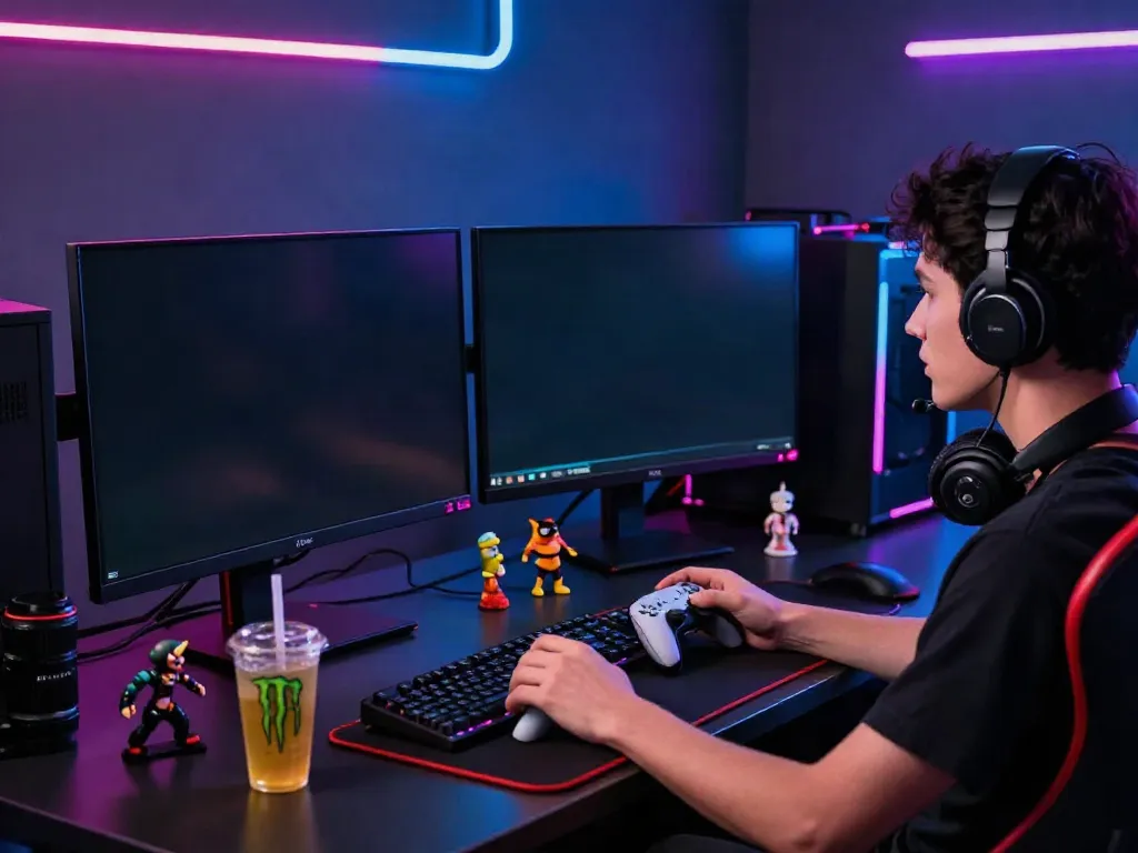 Player immersed in a casino not on gamstop gaming experience with vibrant displays and modern setup.