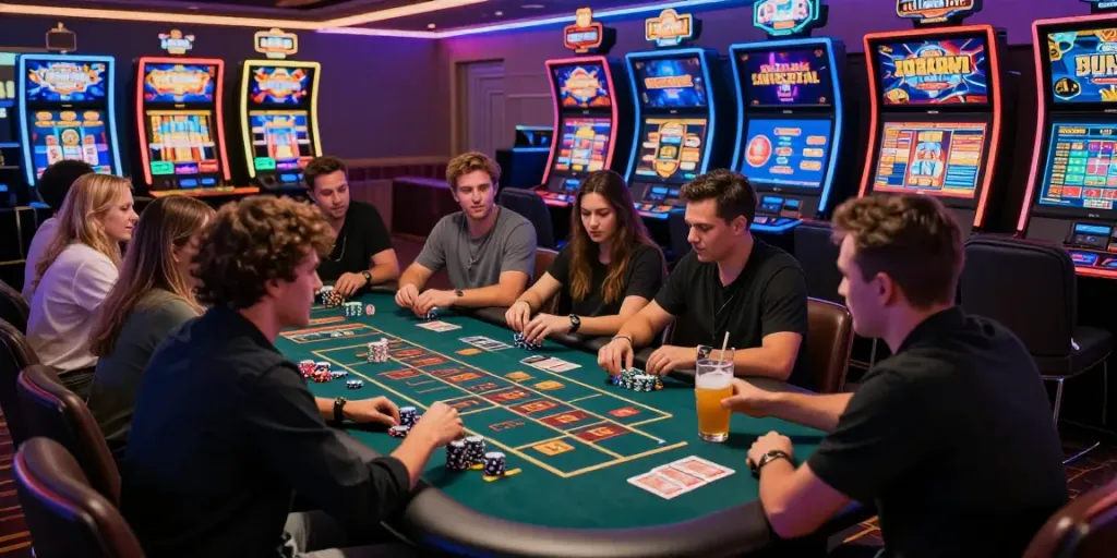 Exciting online gaming experience at a casino not on gamstop, featuring players and vibrant games.