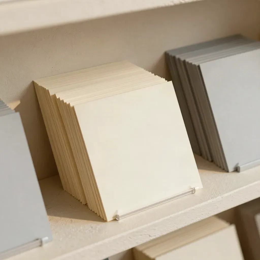 Blank index cards and slate tabs on a plaster shelf, spaced into a neat content plan.