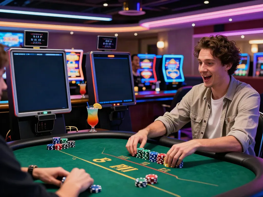 Casino not on GamStop: A player enjoying a thrilling moment at a modern casino poker table