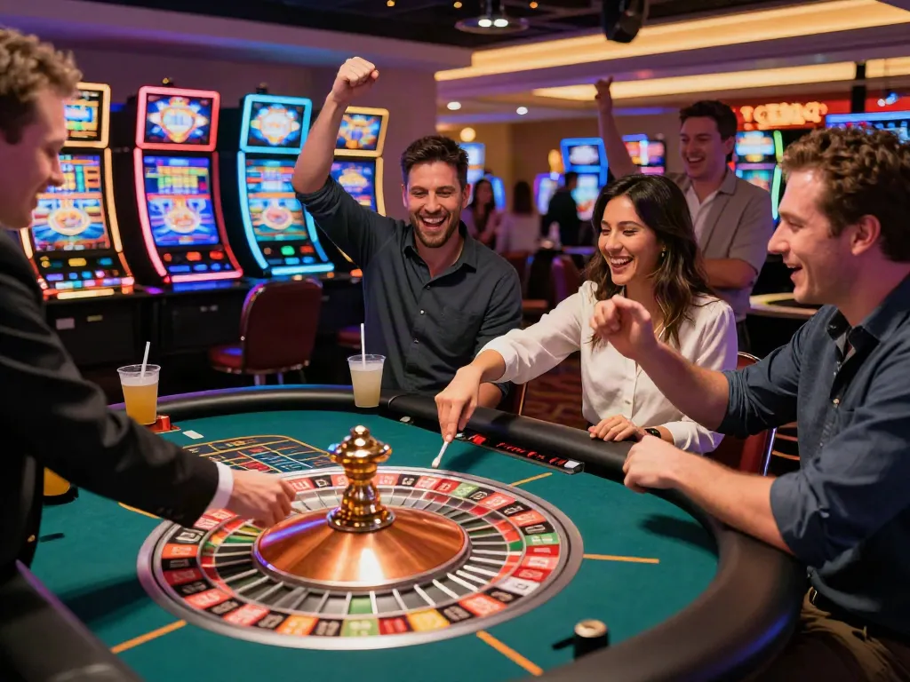 Players enjoying a thrilling casino not on GamStop experience around a roulette table.