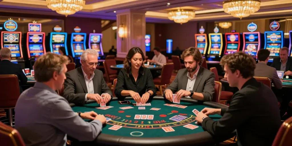 Exciting casino gaming scene depicting players enjoying games at a venue not on GamStop.