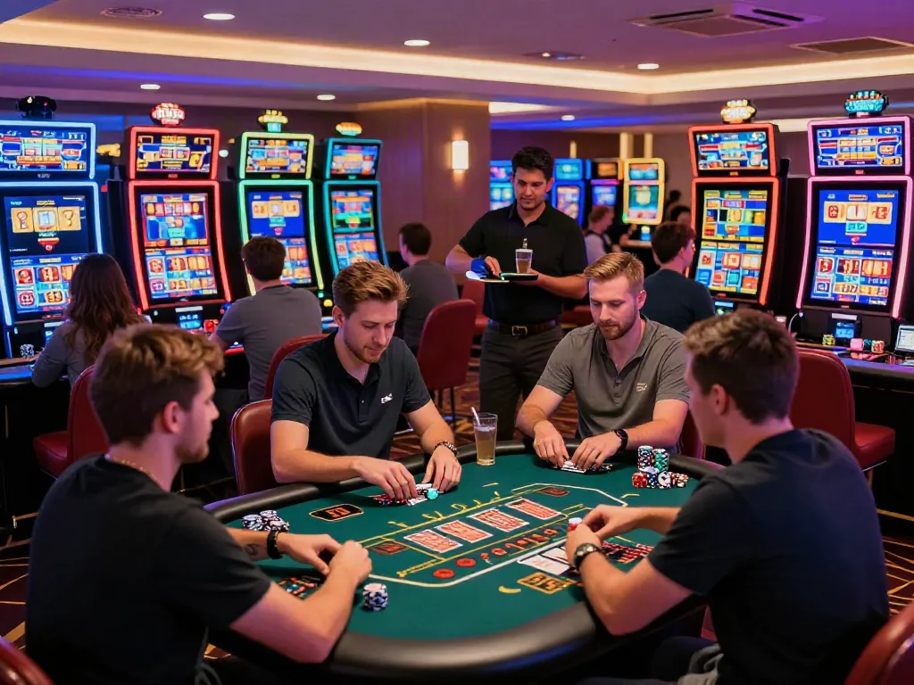 Exciting gaming environment at a casino not on GamStop with players enjoying tables and slots.