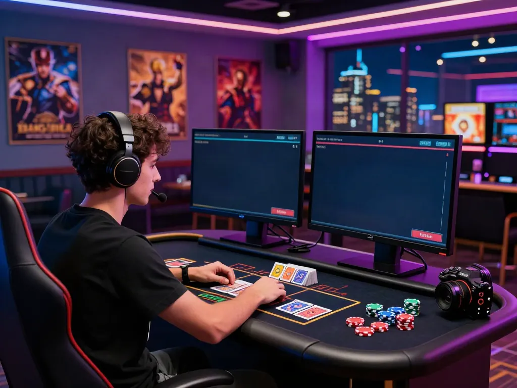 Intense gaming atmosphere showcasing a player at a modern setup enjoying casino not on Gamstop games.