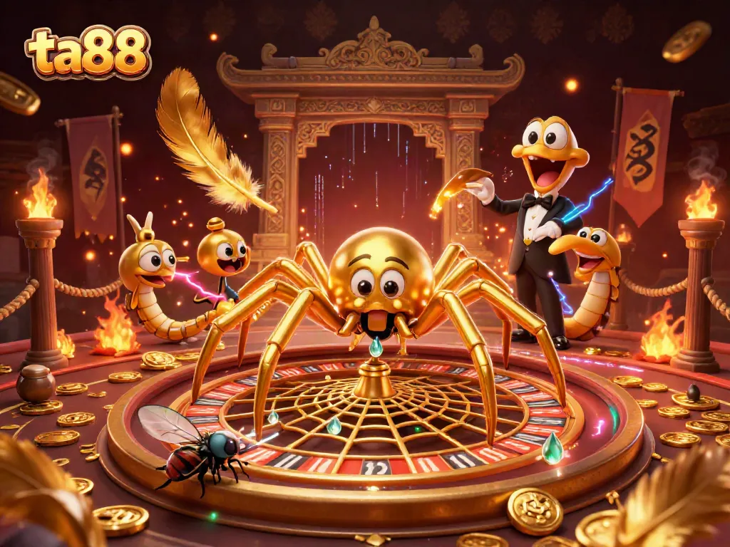 Engage in thrilling bets with ta88 as a golden spider enchants the roulette web in vibrant detail.