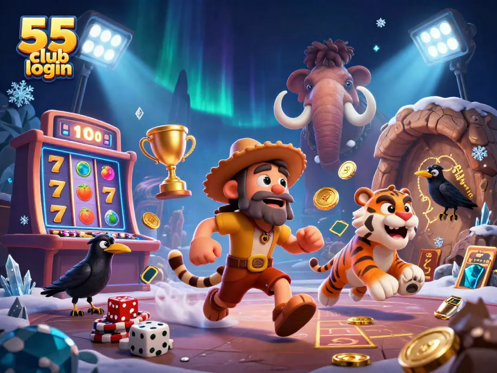 Experience seamless 55 club login with engaging casino gameplay featuring spinning slots and sparkling elements.