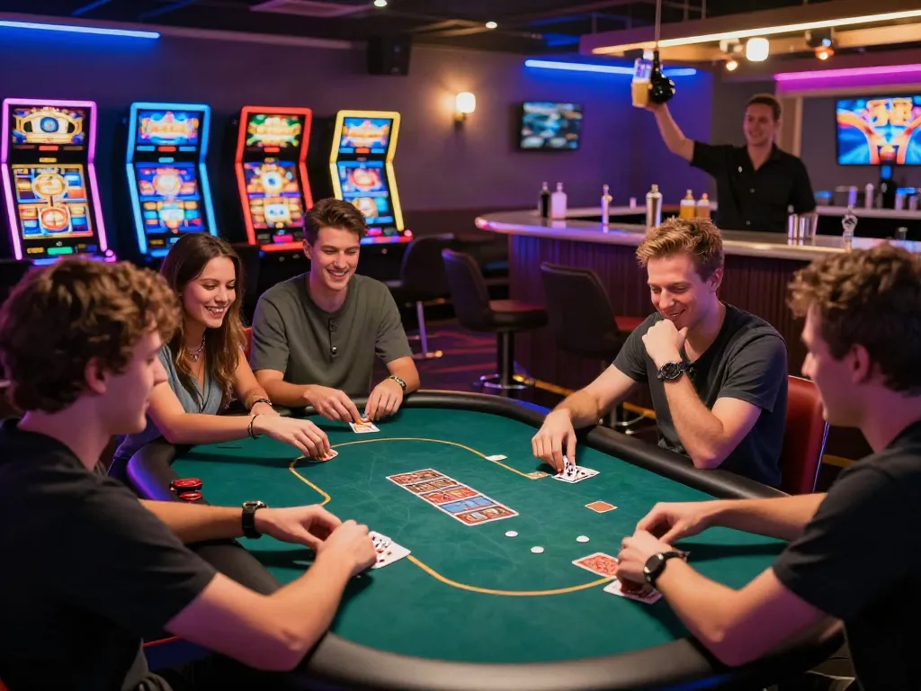 Exciting gathering of friends enjoying a poker night at a casino not on GamStop.