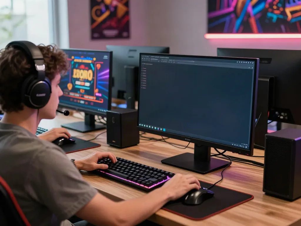 Player enjoying gameplay at a casino not on gamstop setup with immersive gaming gear.