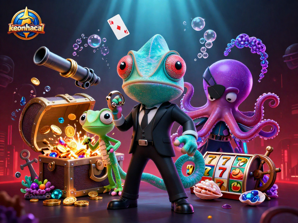 Join the action with keonhacai as the secret agent chameleon and tech gecko confront a villainous octopus amidst casino treasures.