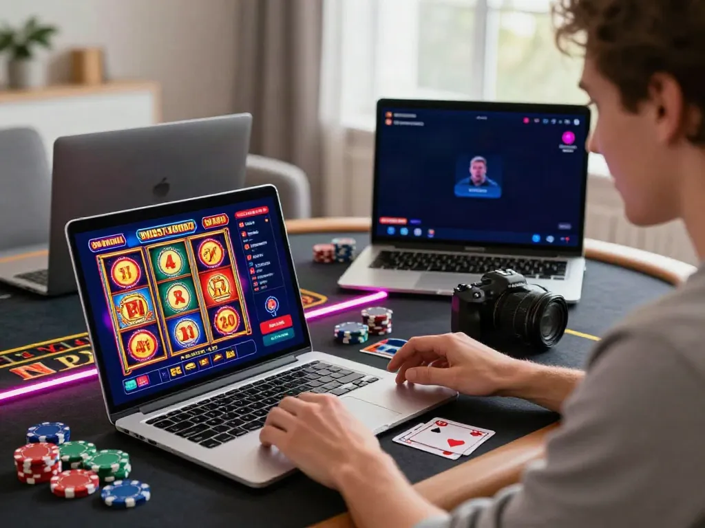 Engaging player enjoying casino not on gamstop games on a laptop.
