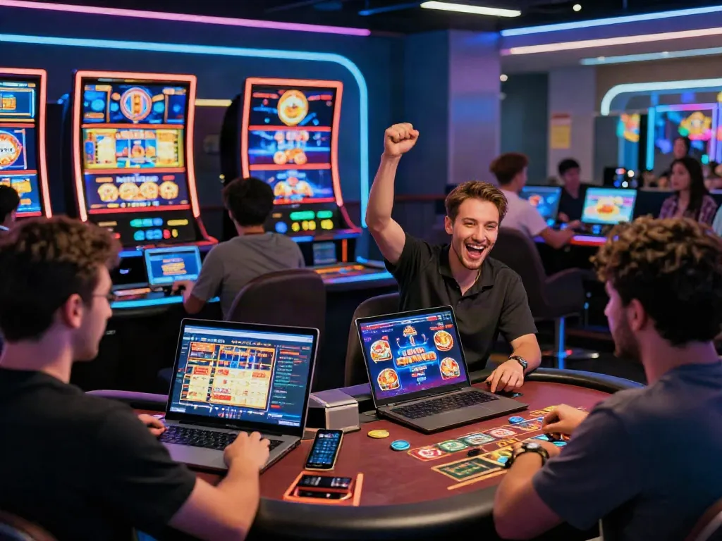 Exciting scene of players enjoying games in a casino not on Gamstop.