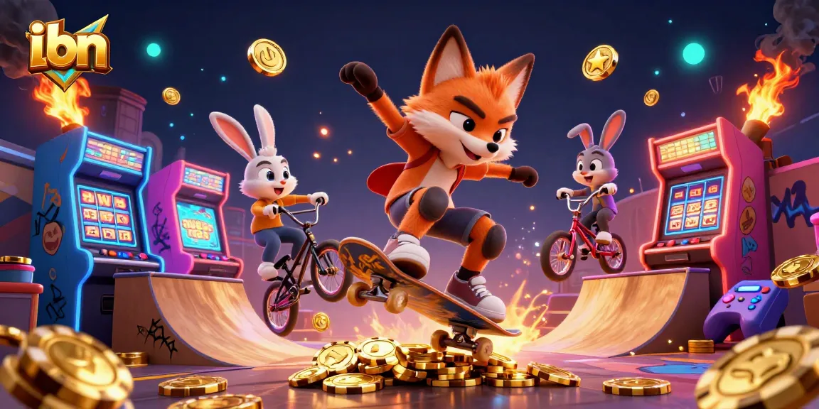 Experience the thrill of gaming with ibn in this vibrant 3D casino-themed illustration featuring animated characters.