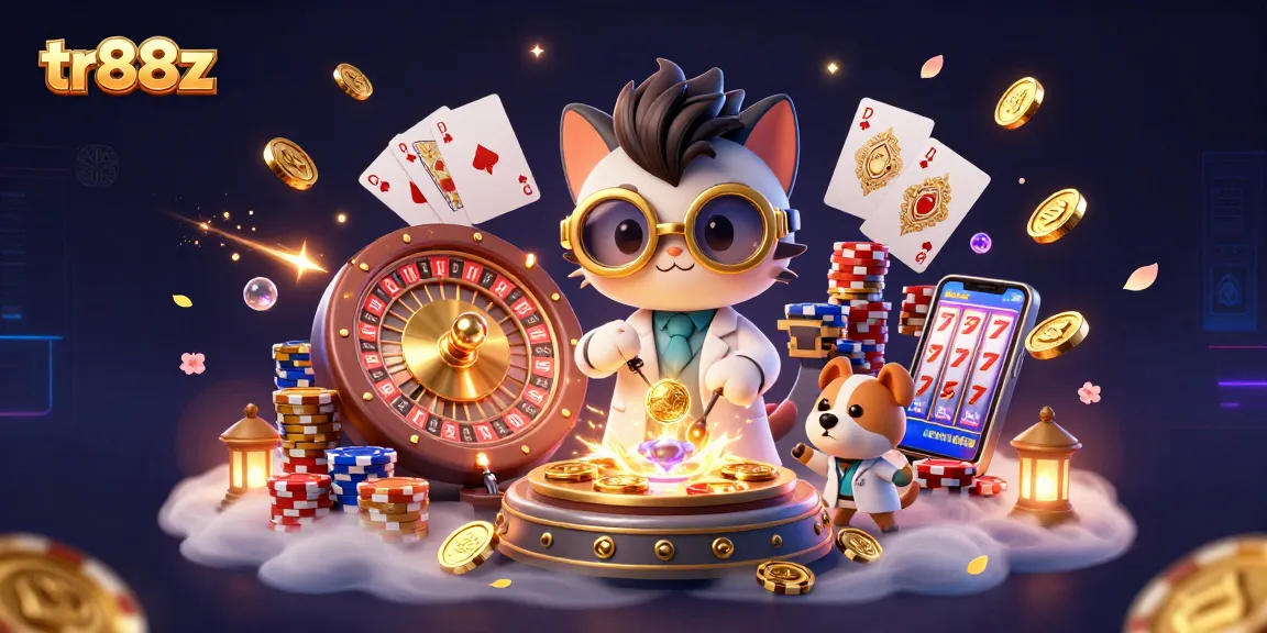 Experience casino excitement with tr88z in a lively 3D illustration showcasing gaming action.