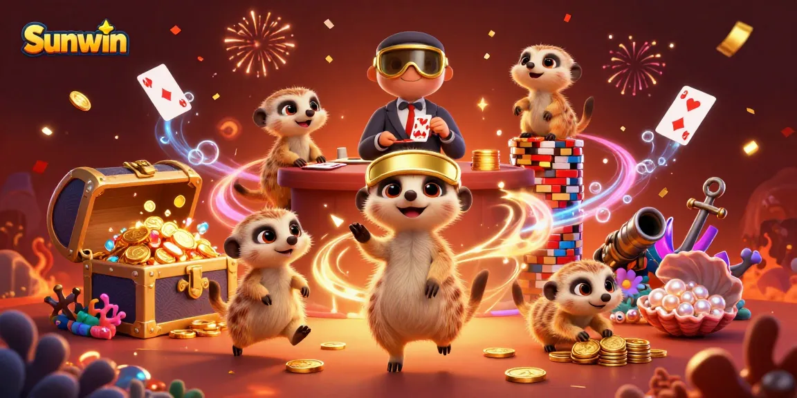Engage in thrilling games at Sunwin with an exciting meerkat casino scene packed with vibrant details.