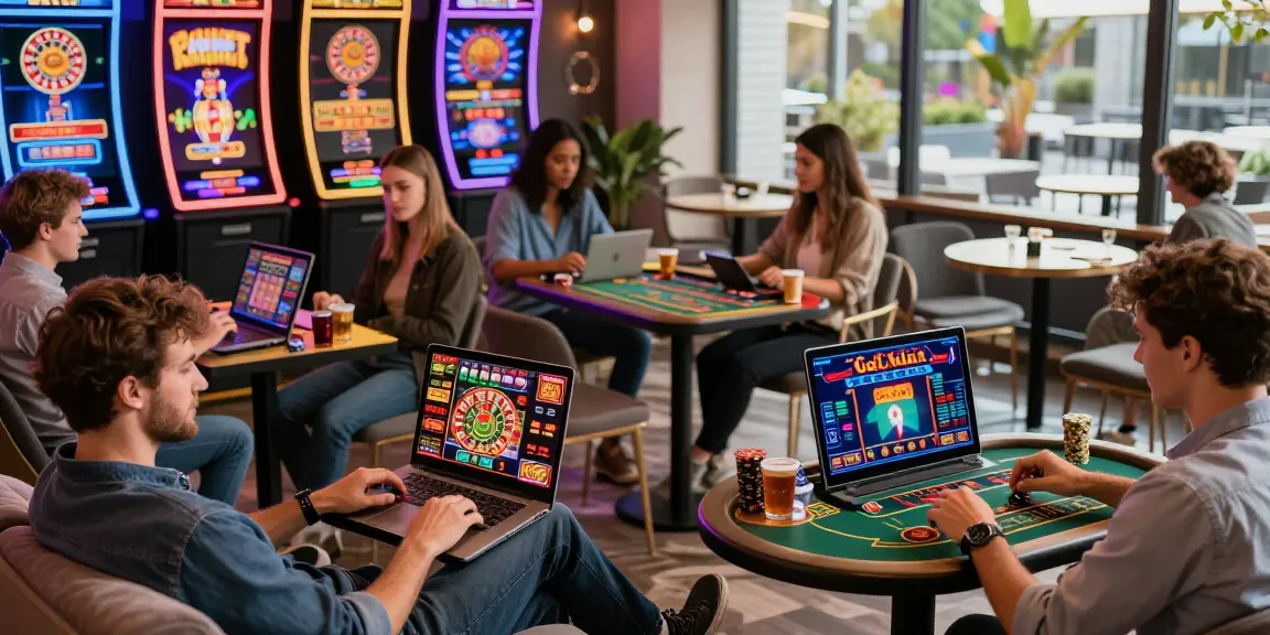 Dynamic scene depicting players exploring exciting games at non UK casinos, highlighting dsam.org.uk's offerings.