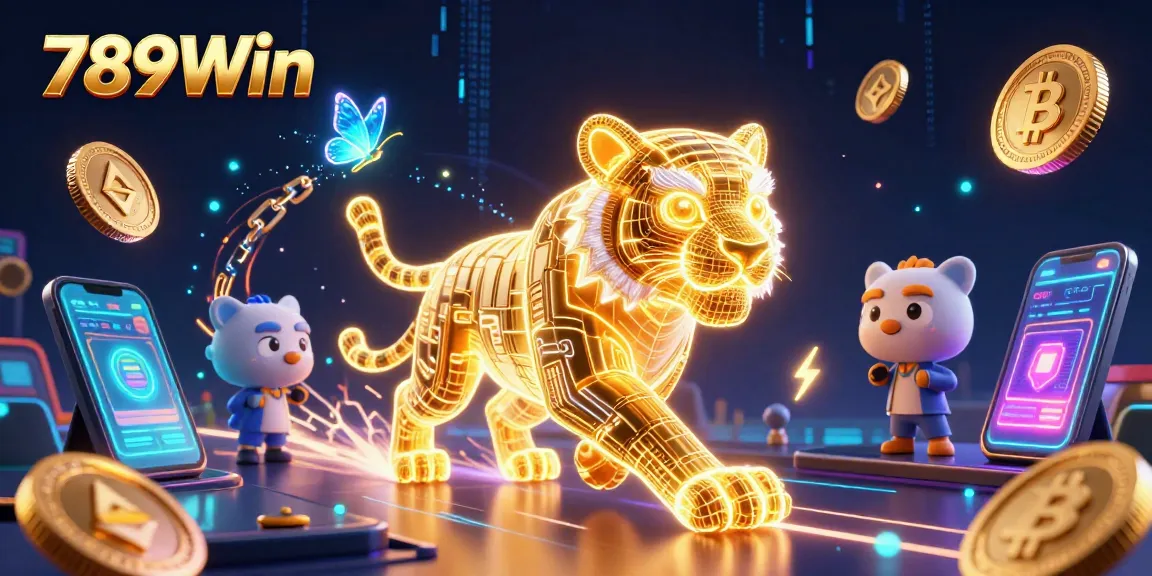 Engage with 789Win's vibrant gambling experience featuring a neon golden tiger in a digital casino.