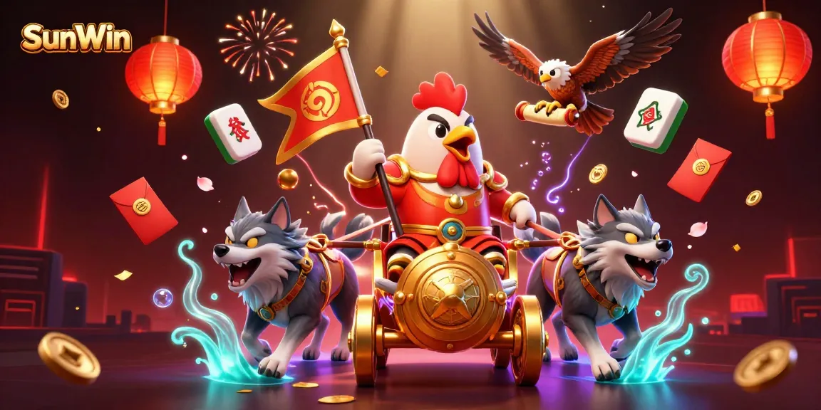 Experience high-stakes gaming with SunWin's vibrant scenes featuring dynamic characters and casino-themed elements.