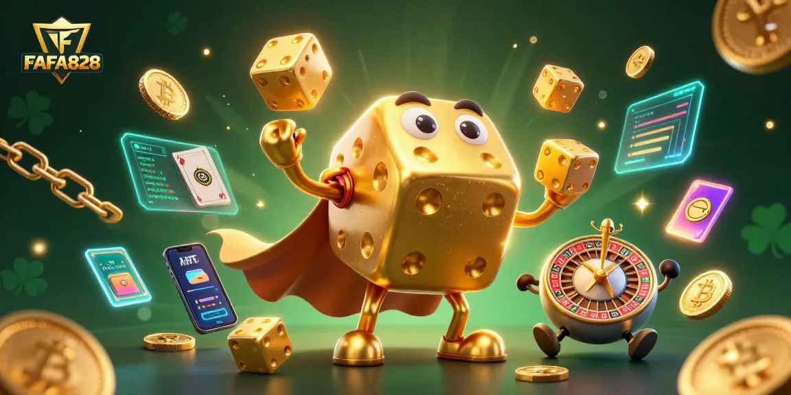 Engage with FAFA828's dynamic gaming experience featuring golden dice and crypto coins.